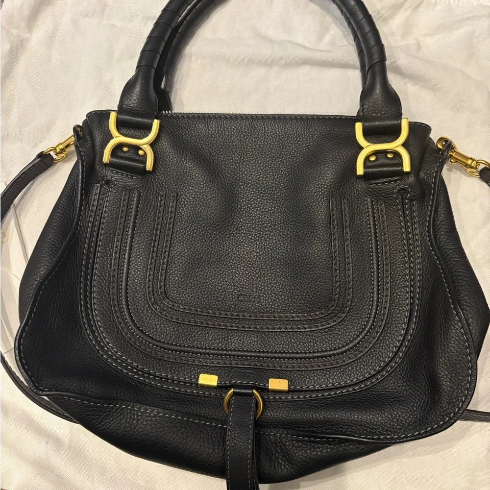 Chloe Marcie Medium Satchel Bag - Black Pebbled Leather - Excellent Condition! - Picture 1 of 17